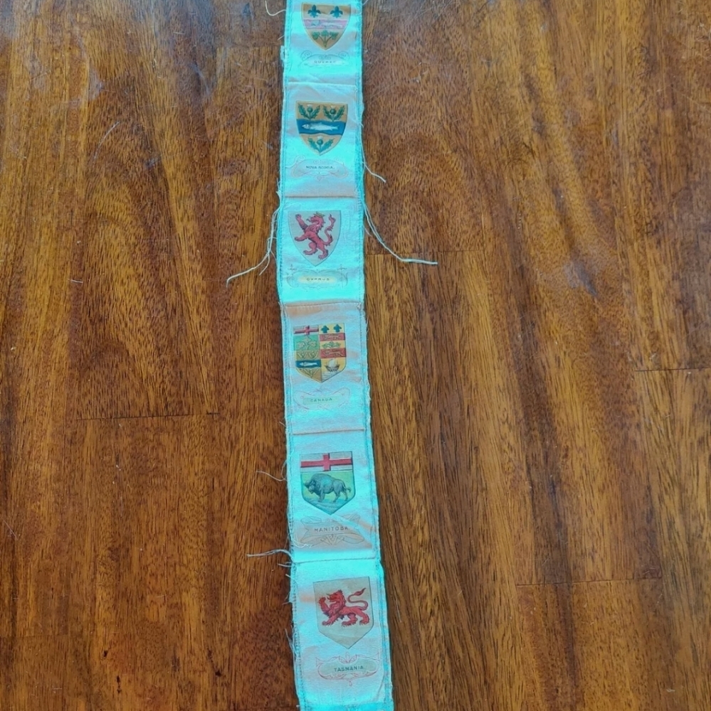 Cigarette Silks Tobacco Silks Vtg Tobacciana Coat of Arms Crest lot of 6 Sewn